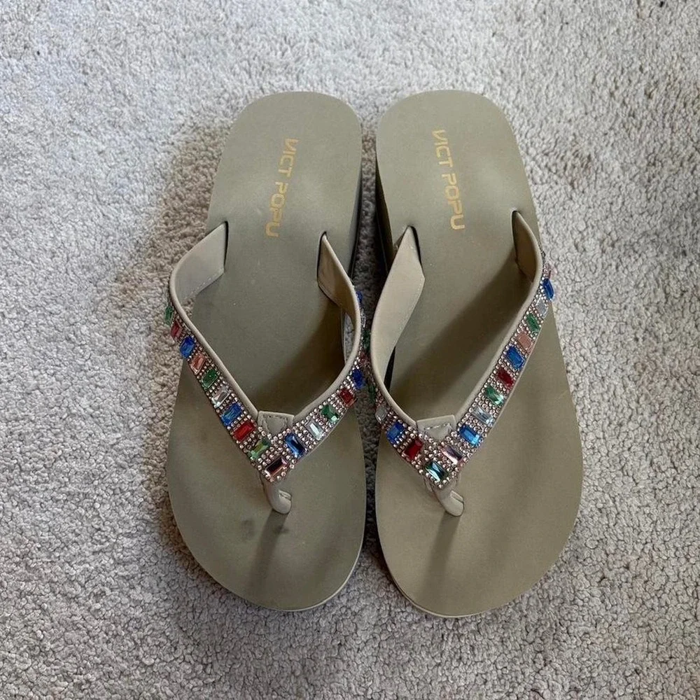 Y2K 2000s Rhinestone Wedge Flip Flops